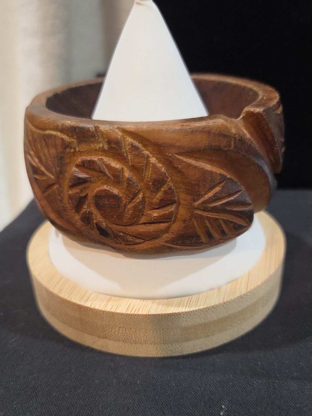 HAND CARVED WOODEN BANGLE BRACELET
